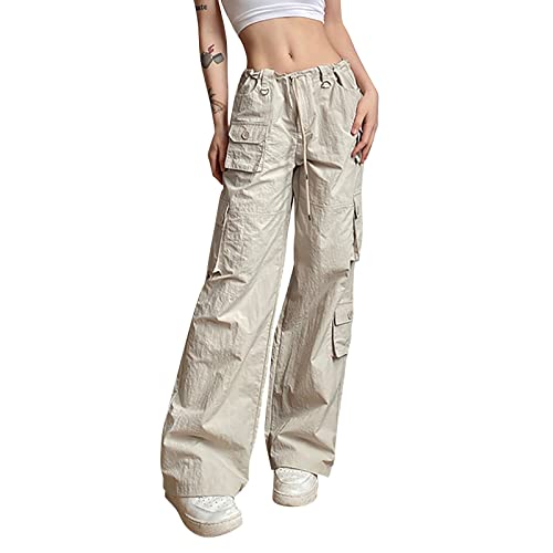 Baggy Hose Damen Fallschirmhosen Track Pants Lang Baggy Boyfriend Pants Weites Bein Y2K Baggy Hose Cargohose Hip Hop Vintage Mit Taschen Cargo Parachute Pants Streetwear von Luadnysin