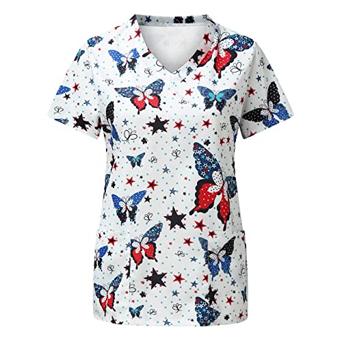 Berufsbekleidung Pflege Damen, Bluse Mit Taschen Altenpflege Tunika Shirt Arbeitskleidung Kurzarm Uniform Übergröße Medizinische Berufskleidung Berufsbekleidung Kasack Arbeitsuniform von Luadnysin