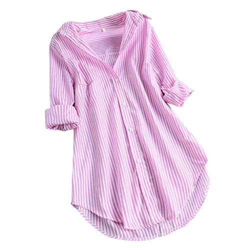 Damen Hemd Langarm Damenblusen Langarm Oberteile Tops Langarmshirt Tunika Hemd Sommer Lang Elegant Schlupfbluse Oversized Stehkragen Business Streifenbluse Hemdbluse Longbluse von Luadnysin