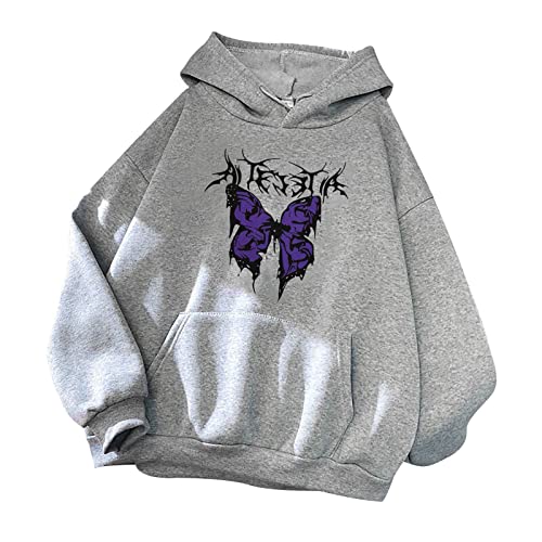 Damen Kapuzenpullover Langarm Hoodie Kawaii Butterfly Hoodies Pulli Teenager Mädchen Mode Casual Sweatshirt Herbst Winter Warme Oberteile mit Kapuze Kordel und Taschen von Luadnysin