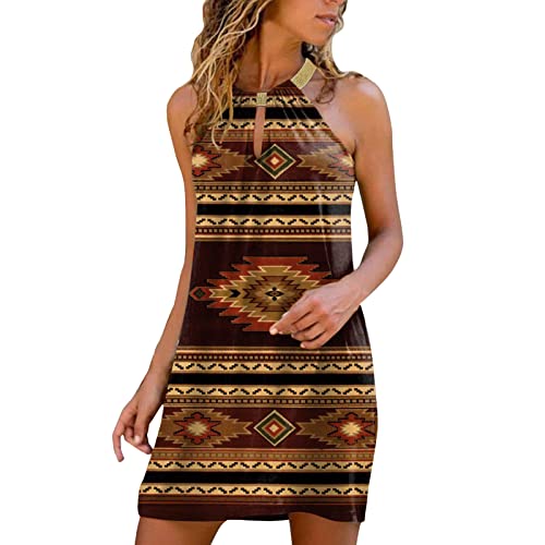 Damen Kleider Sommer Knielang Neckholder Trägerkleid Strandkleid Leicht Sexy Damenkleider Ärmellos Blumen Sommerkleid Tunika Kleid Kurz Festlich A Linien Sommer Minikleid Blusenkleid von Luadnysin