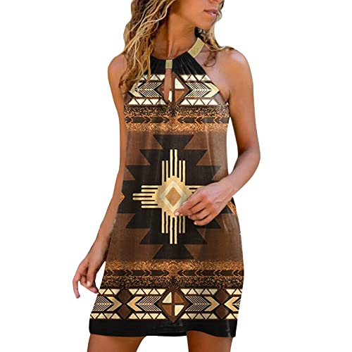 Damen Kleider Sommer Knielang Neckholder Trägerkleid Strandkleid Leicht Sexy Damenkleider Ärmellos Blumen Sommerkleid Tunika Kleid Kurz Festlich A Linien Sommer Minikleid Blusenkleid von Luadnysin