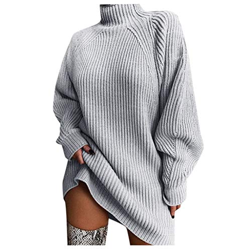 Damen Pullover Longpulli Strick Lässig Für Leggings Pulloverkleid Rollkragen Langarm Kleid Herbstkleid Oversize Teenager Mädchen Wickelkleid Herbstkleider Knielang Lang Knitted Dress Pullover Kleid von Luadnysin