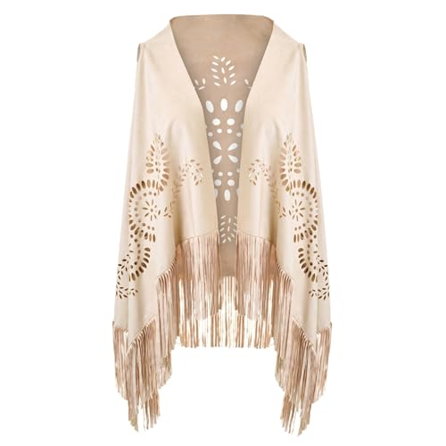 Damen Westen Fransenweste Indianer Kostüm Damen Hippie Boho Weste Fransen Wilder Westen Cowgirl Fransenjacke Rock Lederweste Cowboy Jacke Western Outfit Ärmellose von Luadnysin
