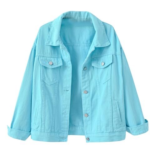 Jeansjacke Damen Oversize Übergang Vintage Jeansmantel Sommer Lighter Jeansjacken Collegejacke Leichte Oversize Übergangsjacke Jeanshemd Kurz Sommerjacke Cordjacke Jacket Damen-Jacken Himmelblau XL von Luadnysin