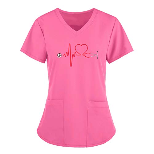 Kasacks Damen Pflege Große Größen, Kasack Mit Taschen V Ausschnitt Uniformen Bluse Kurzarm Kassak Nurse Casual Berufskleidung Kasaks Tunika Shirt Pflegebekleidung von Luadnysin