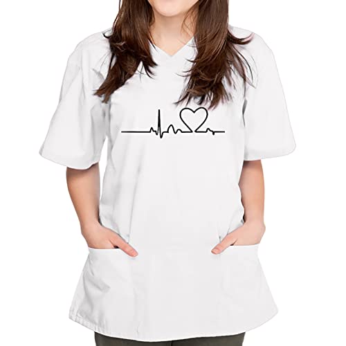 Kasacks Damen Pflege Sommer, Schlupfkasack Mit Taschen Uniformen Kasack V Ausschnitt Kassak Arzt Krankenhaus Arbeitskleidung Kleidung Tunika Shirt Kostüm von Luadnysin