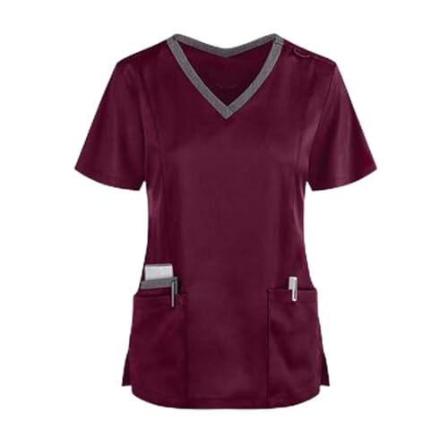 Kasaks Altenpflege Damen Sommer, Arbeitskleidung Mit Taschen Pflege Schlupfkasack Kittel Karikatur Motiv Kasacks Bunt Casual Tunika Shirt Berufsbekleidung Uniformen Uniform von Luadnysin