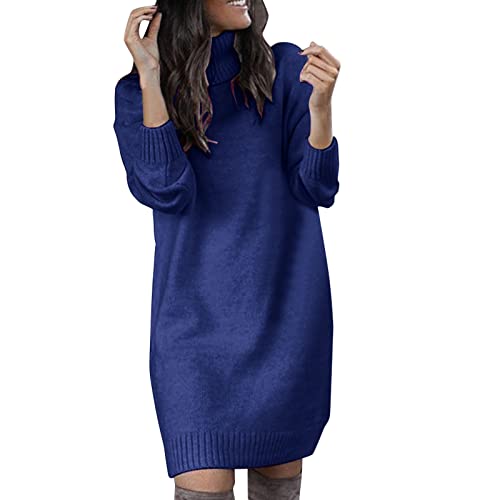 Kleid Damen Lang, Pullover Kleid Longpullover Herbst/Winter Lässig Für Leggings Rollkragen Sweatshirt Long Dress Slim Fit Weihnachten Damenkleid Pulloverkleid Langarm A Linie Langarm Kleid von Luadnysin