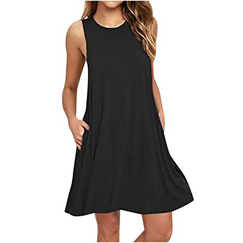 Kleider Damen Sommer Knielang Tshirt Kleid Ärmellos Leicht Tunikakleid Midi Sexy Tunika Kleid Festlich Boho-Kleid Teenager Madchen Swing Sommerkleid Blusenkleid Minikleid Strandkleid von Luadnysin