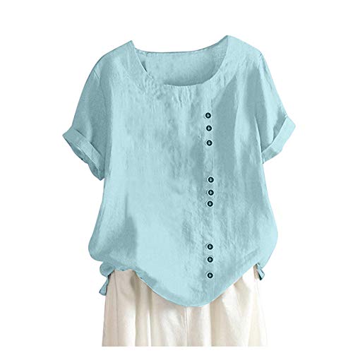 Leinen Bluse Damen Sommer Kurzarm Leinen Tunika Leinenoberteile Muselin Bluse Blumen Elegant Übergrößen Mode Shirtbluse Leinen Weiße Große Größen Leinenbluse Oberteile Tops Kurzarm Rundhals Hemdbluse von Luadnysin