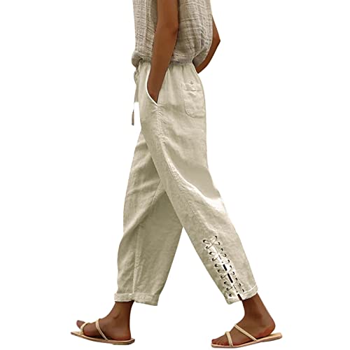 Leinenhose Damen Sommer Leicht Leinenhose Sommerhose Strandhose Sommer Baggy Weite Hose Lockere Leicht Luftige 7/8 Hosen Elegante Bequeme Lässige Große Größen Stoffhose Bunte Hosen von Luadnysin