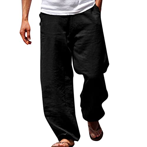 Leinenhose Herren Lang Haremshose Leinenhose Pumphose Baggy Leichte Pumphose Leinen Mittelalter Jogginghose Männer Weiße Schwarze Loungewear Loose Fit Sommerhose Freizeithose von Luadnysin