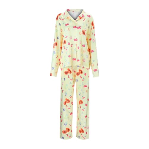 Luadnysin Damen Pyjama Schlafanzug Set, Frauen Pyjama Set Süße Nachtwäsche Langarm Große Größe Mode Pyjama Für Mädchen Nachtwäsche Loungewear Lässig Lockere Lounge Set Pyjama Große Größen Pjs von Luadnysin