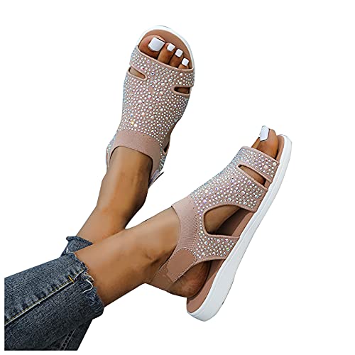 Luadnysin Damen Sandalen Bequem Flach Klettverschluss Sandaletten Mit Absatz Sommer Vintage Elegant Schnüren Schuhe Ultraleichte Tennisschuhe Stretch Fly Woven von Luadnysin