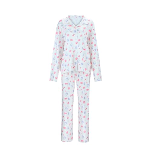 Luadnysin Damen Schlafanzug Mit Knopfleiste Langarm Nachtwäsche Pyjamas Set Zweiteiliger Nachtwäsche Hausanzug 2023 Teenager Mädchen Pyjama Schlafanzug Cute Loungewear von Luadnysin