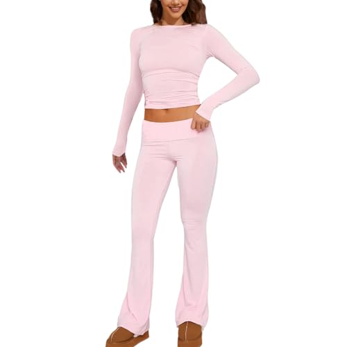 Luadnysin Damen Y2k Skims Sexy Crop Tops + Hohe Taille Strech Yogahose Eng Strick 2 Teilig Lounge Set Streetwear Freizeitanzug von Luadnysin