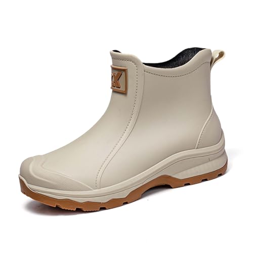 Luadnysin Gartenschuhe Herren Mode Atmungsaktiv Unisex-Erwachsene Gartenstiefel Rain Boots Men Kurz Bequem Regenschuhe Gummischuhe Outdoor Beige 40 von Luadnysin