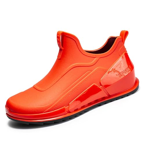 Luadnysin Gummistiefel Herren Wasserdicht Unisex-Erwachsene Atmungsaktiv Gartenstiefel Rain Boots Men Kurz Mode Stiefeletten Gartenschuhe Outdoor Orange 41 von Luadnysin