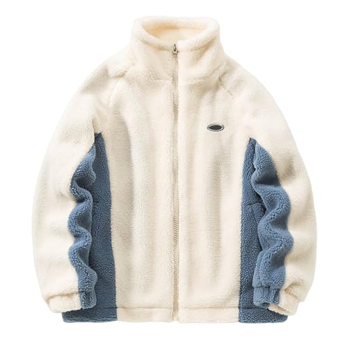 Luadnysin Herren Damen Patchwork Stehkragen Teddy Jacke Stüssy Sherpa Fleecejacke Aesthetic Stuff Y2K Clothes Winter Warm Teddyfleece Jacken Mantel Plüsch Jacken von Luadnysin