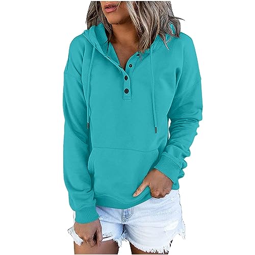 Luadnysin Kapuzenpullover Damen Knopfleiste Hoodie Pullover Langarm Herbst Winter Einfarbig Sweatshirt mit Kapuze Sport Langarmshirt Sweatjacke Übergangsjacke Oberteil Tops Pulli S-XXXL von Luadnysin