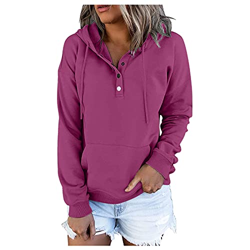 Luadnysin Kapuzenpullover Damen Knopfleiste Hoodie Pullover Langarm Herbst Winter Einfarbig Sweatshirt mit Kapuze Sport Langarmshirt Sweatjacke Übergangsjacke Oberteil Tops Pulli S-XXXL von Luadnysin