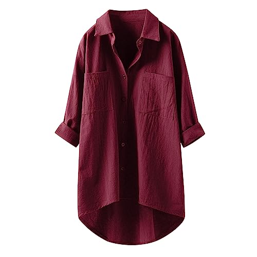 Luadnysin Karierte Bluse Damen Lang Leinenhemd Damen Knopfleiste Hemd Casual Lose Frühling Sommer Leinenbluse Longbluse Blusenshirt Oberteile Tunika Große Größen Tops T-Shirts&Blusen, Z9 Wine, XL Luadnysin Karierte Bluse Damen Lang Leinenhemd Damen Knopfleiste Hemd Casual Lose Frühling Sommer Leinenbluse Longbluse Blusenshirt Oberteile Tunika Große Größen Tops T-Shirts&Blusen, Z9 Wine, XL von Luadnysin