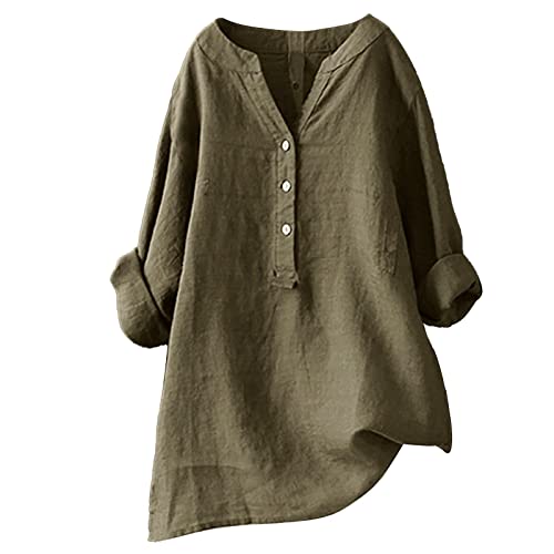 Luadnysin Longbluse Damen Sommer Longshirt Tunika Tops Mit Knopfleiste Lässig Tunika Weiß Damen 3/4 Arm Oversize Shirt Tshirt von Luadnysin