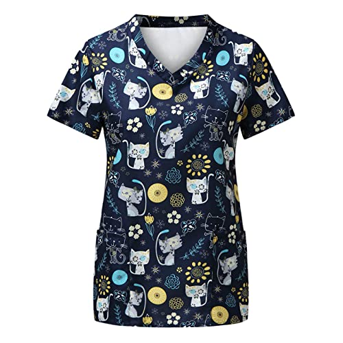 Luadnysin Pflege Kleidung Damen, Kasack Pflege Karikatur Motiv Schlupfkasack Berufskleidung Kurzarm Pflegebekleidung Krankenschwester Bunt Uniformen Schlupfhemd Kittel Kassak von Luadnysin