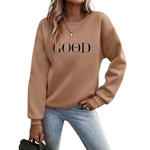 Luadnysin Pullover Damen Herbst Sale Sweatshirt Ohne Kapuze Briefe Drucken Langarm Rundhals Pulli Winter Frauen Buchstaben Druck Locker Casual Oberteil Sport Streetwear Bluse Tops Kleidung Damen von Luadnysin