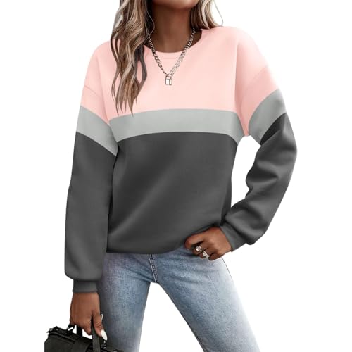 Luadnysin Pullover Damen Sweatshirt Farbblock Langarm Rundhals Pulli Herbst Winter Frauen Locker Casual Oberteil Sport Streetwear Sweatshirts ohne Kapuze Langarmshirt von Luadnysin