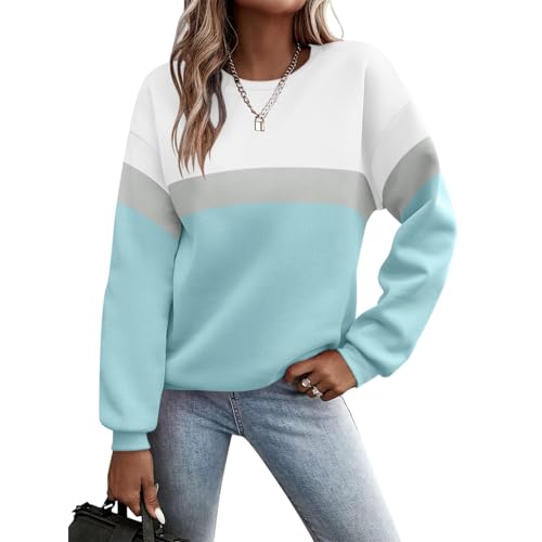 Luadnysin Pullover Damen Sweatshirt Farbblock Langarm Rundhals Pulli Herbst Winter Frauen Locker Casual Oberteil Sport Streetwear Sweatshirts ohne Kapuze Langarmshirt von Luadnysin