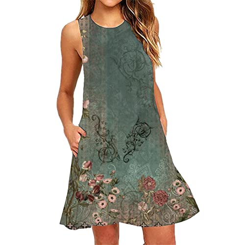 Luadnysin Sommerkleid Damen Knielang Elegant Midi Minikleid Boho Kleid Blusenkleid Leicht Ärmellos Kurz Sommer Festlich Große Größen Tunika Kleid Sommerkleid Tshirt Kleid Strandkleid von Luadnysin