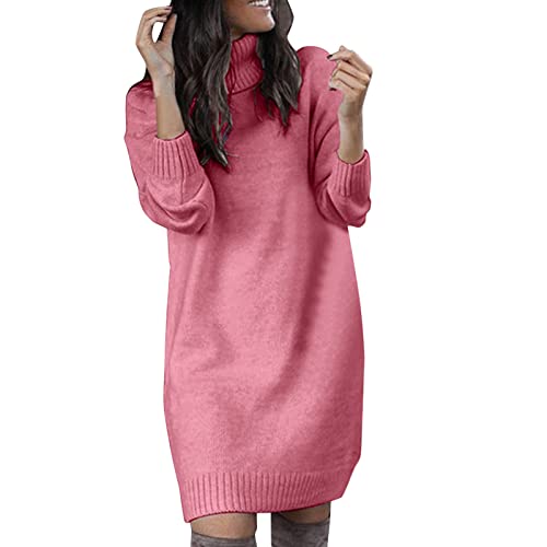 Luadnysin Winter Pullover Für Damen Longpullover Oversize Langarm Pullover Kleid Rollkragen Longpulli Pulloverkleid Knielang Casual Pullover Pullikleid Elegant Strick Winterkleider Knitted Dress von Luadnysin