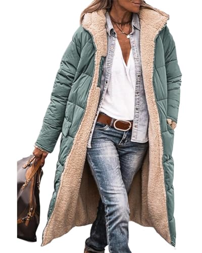 Luadnysin Wintermantel Damen Lang Sherpa Fleece Reversibel Winterjacke Steppmantel Warm Daunenmantel übergangsjacke Herbst&Winter Wollmantel Softshellmantel Steppweste Teddy Mantel Jacke Damen von Luadnysin