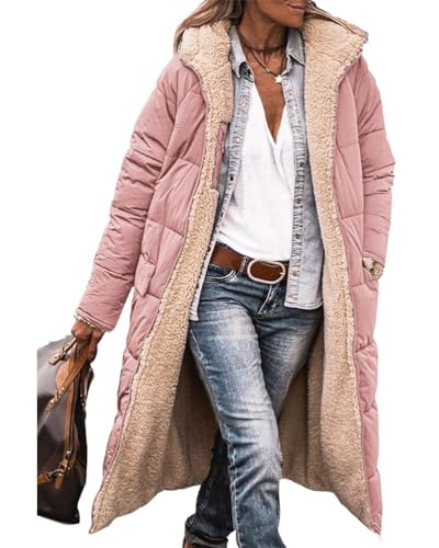 Luadnysin Wintermantel Damen Lang Sherpa Fleece Reversibel Winterjacke Steppmantel Warm Daunenmantel übergangsjacke Herbst&Winter Wollmantel Softshellmantel Steppweste Teddy Mantel Jacke Damen von Luadnysin