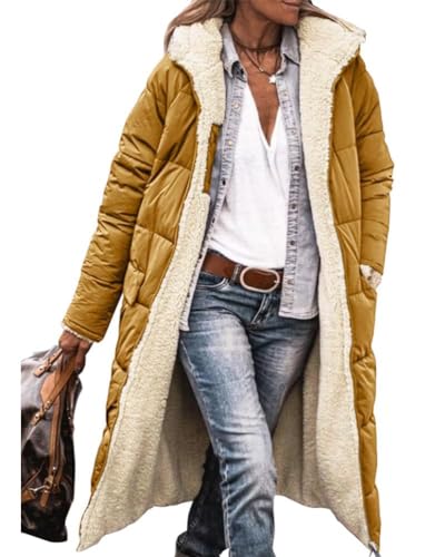 Luadnysin Wintermantel Damen Lang Sherpa Fleece Reversibel Winterjacke Steppmantel Warm Daunenmantel übergangsjacke Herbst&Winter Wollmantel Softshellmantel Steppweste Teddy Mantel Jacke Damen von Luadnysin