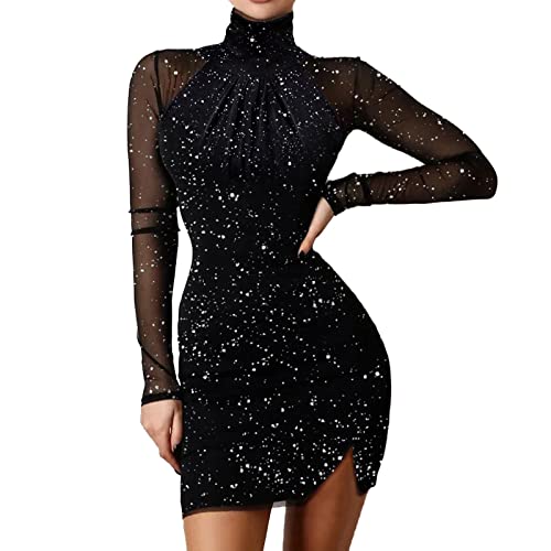 Paillettenkleid Damen Pailletten Party Silvester Kleid Paillettenkleid Cocktailkleid Glitzer Sexy Partykleid Glitzer Kleid Abendkleider Silvester Mini Langarm Pailletten Kleid Silvester Outfit von Luadnysin