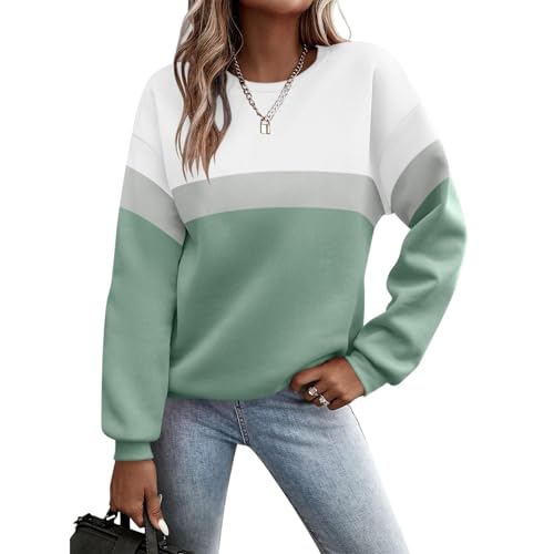 Pullover Damen Herbst Sweatshirt Ohne Kapuze Warme Oversize Shirt Langarm Rundhals Winterpullover Sweater Oberteile Pulli Winter Streetwear Pullover Teenager Mädchen Hellblau Pink Langarmshirt von Luadnysin