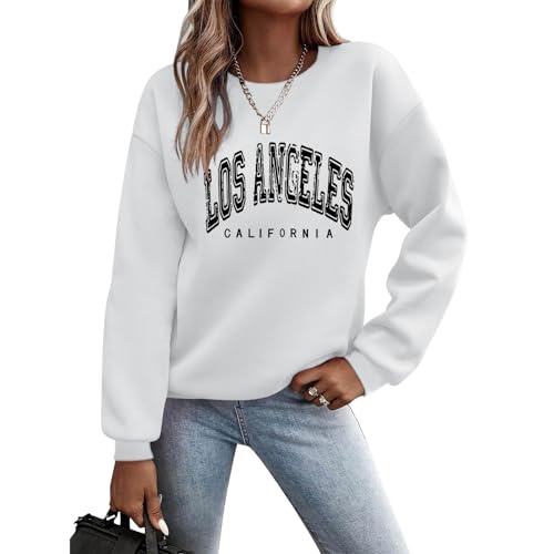 Pullover Damen Herbst Sweatshirt Ohne Kapuze Warme Oversize Shirt Langarm Rundhals Winterpullover Sweater Oberteile Pulli Winter Streetwear Pullover Teenager Mädchen Hellblau Pink Langarmshirt von Luadnysin