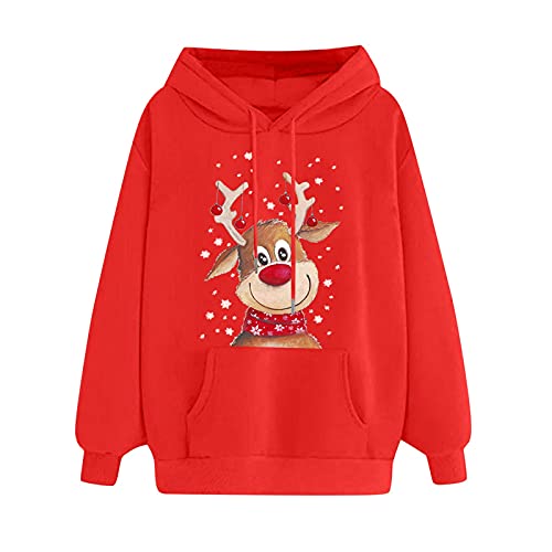 Pullover Weihnachten Damen, Weihnachten Pullover Christmas Rudolph Rentier Elfe Merry Christmas Sweater Weihnachtspullover Lustig Weihnachtspulli Streetwear Langarm Lockere Kapuzenpullover Hoodie von Luadnysin