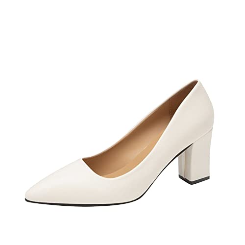 Pumps Damen Absatzschuhe Chunky Bequem Dirndl Kleid Schuhe Trachtenschuhe Mit Blockabsatz Weiß 37 von Luadnysin