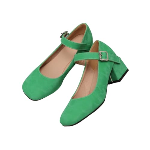 Pumps Damen Bequem Dicker Absatz Halbschuhe Mary Jane Schuhe Elegant Absatzschuhe Brautschuhe Arbeit Pumpen Trachtenschuhe Dirndl Kleid Grün 39 von Luadnysin