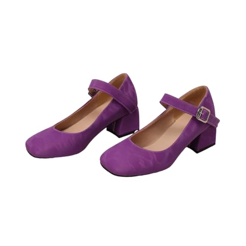 Pumps Damen Bequem Dicker Absatz Halbschuhe Mary Jane Schuhe Elegant Absatzschuhe Brautschuhe Arbeit Pumpen Trachtenschuhe Dirndl Kleid Lila 38 von Luadnysin