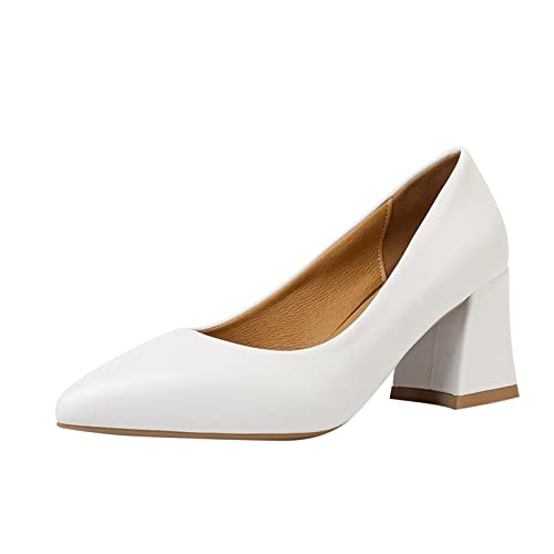 Pumps Damen Hochzeitsschuhe Elegant Chunky Absatzschuhe Dirndl Kleid Schuhe Trachtenschuhe Mit Blockabsatz Weiß 38 von Luadnysin