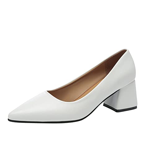Pumps Damen Trachtenschuhe Bequem Elegant Hochzeitsschuhe Dirndl Kleid Schuhe Mit Blockabsatz Weiß 38 von Luadnysin
