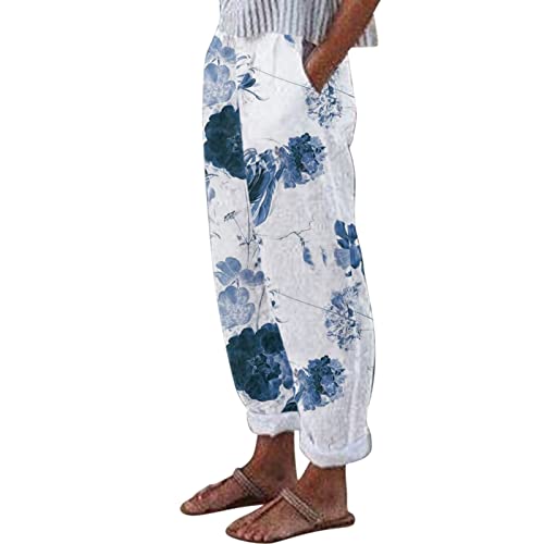 Sommerhose Damen Leicht 7/8 Sommerhose Stoffhose 7/8 Hosen Weites Bein Baggy Sommer Damenhose Leicht Luftige Weiß Yoga Strandhose Leinenhose Lang Lässige Bunte Hosen von Luadnysin