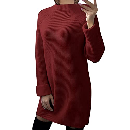 Strickkleid Damen, Pulloverkleid Sweater Lässig Für Leggings Lang Rollkragen Hauskleid Weihnachtspulli Weiß Schickes Damenkleid Winterkleider Strick Sexy Strickkleid von Luadnysin