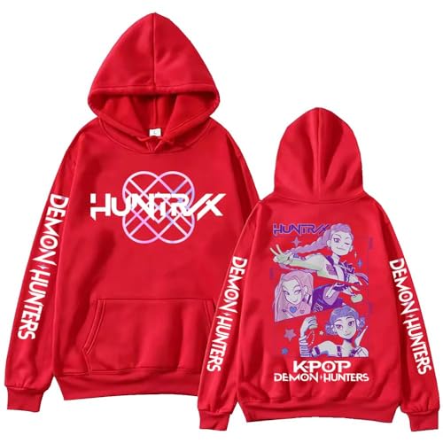 Luascxu Unisex Demon Hunters Kostüm Hoodie Kapuze Kpop Zoey Rumi Cosplay Pullover Sweatshirt für Halloween Party (DE/NL/SE/PL, Alphanumerisch, M, Regular, Regular, Red) von Luascxu