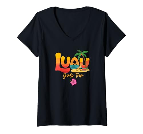 Damen Luau Girltrip Tropische hawaiianische Abenteuerstimmung T-Shirt mit V-Ausschnitt Damen Luau Girltrip Tropische hawaiianische Abenteuerstimmung T-Shirt mit V-Ausschnitt von Luau Girls Trip Souvenirs and More